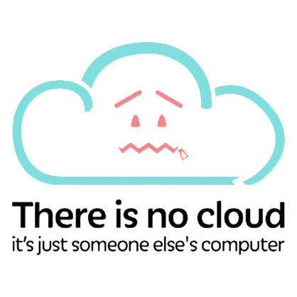 Sad-faced cloud with text, There is no cloud it's just someone else's computer